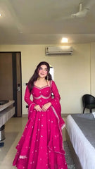 Designer faux georgette anarkali gown set with pant and dupatta embroidered ethnic wear
