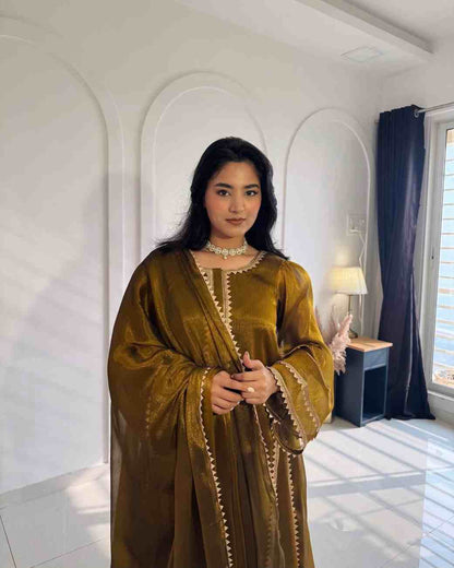 Chiffon Burberry silk gown pant dupatta set for women