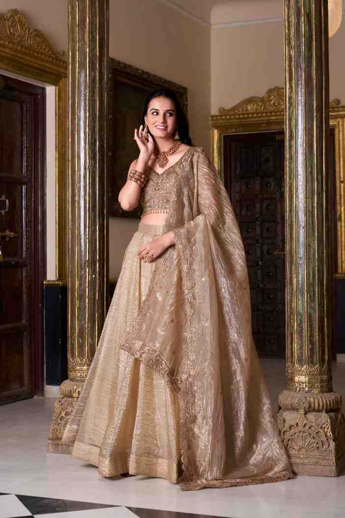 Designer gold crush lehenga for celebrations
