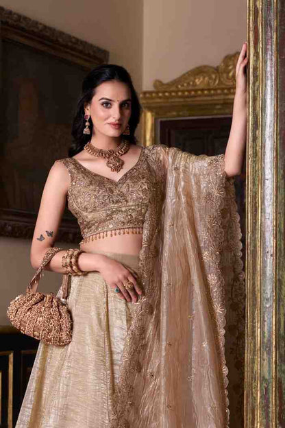 Women gold crush festive lehenga outfit