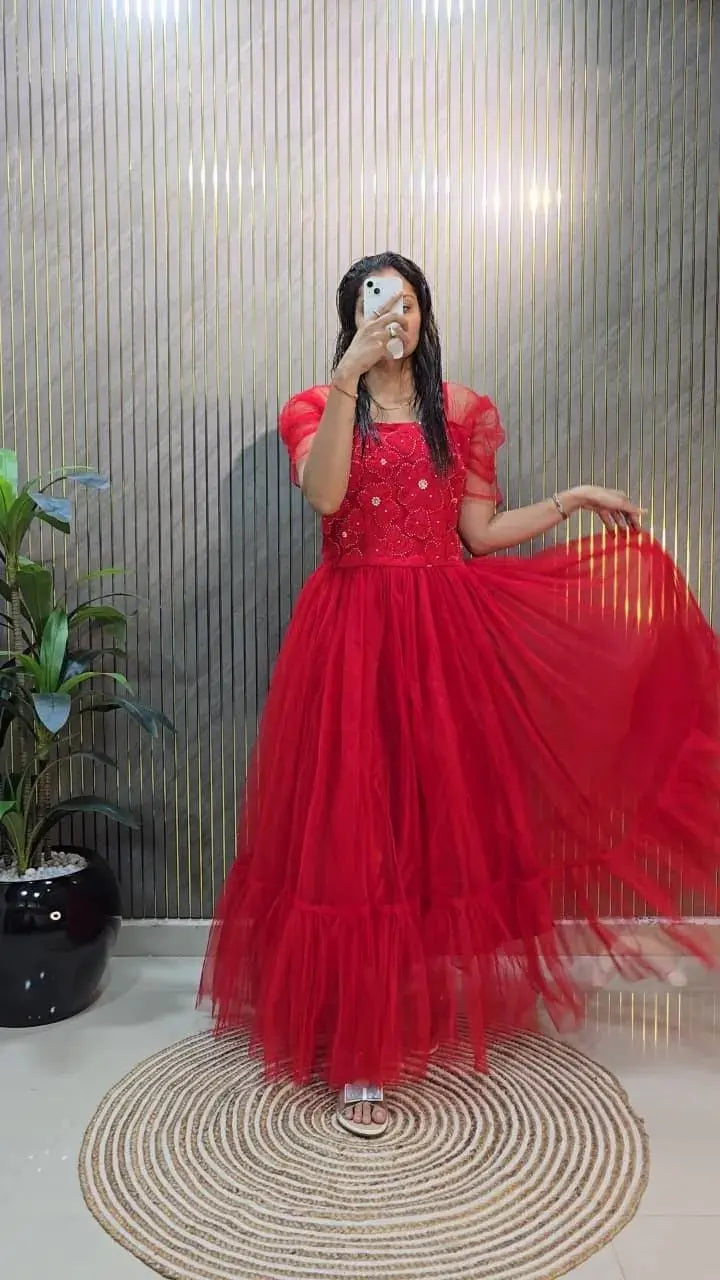 Designer Premium Soft Net Midi Dress – Party & Festive Wear