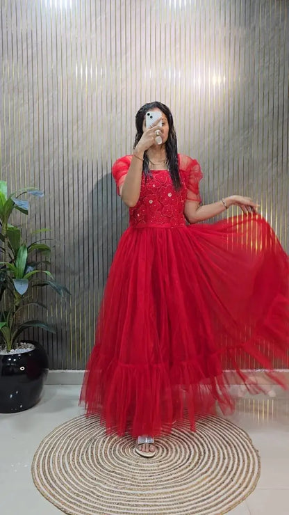 Designer Premium Soft Net Midi Dress – Party & Festive Wear