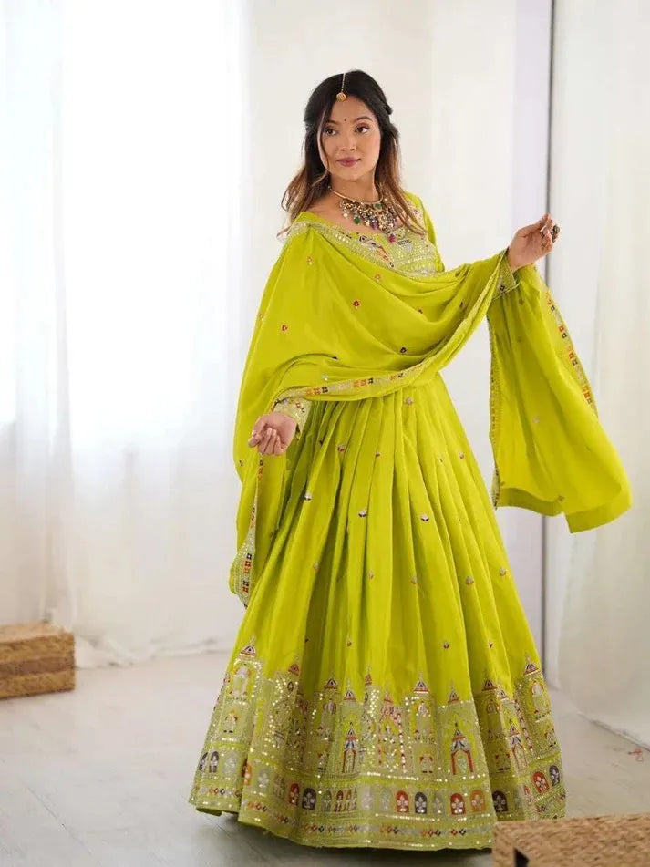 Taj lehenga chinon embroidery sequence work festive wear set