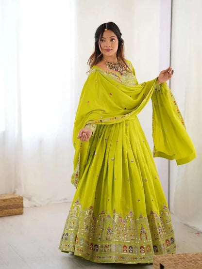 Taj lehenga chinon embroidery sequence work festive wear set