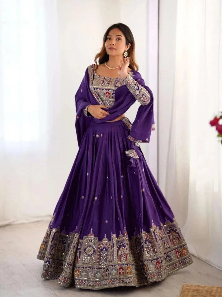 Taj lehenga chinon embroidery sequence work festive wear set