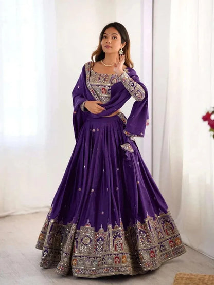 Taj lehenga chinon embroidery sequence work festive wear set