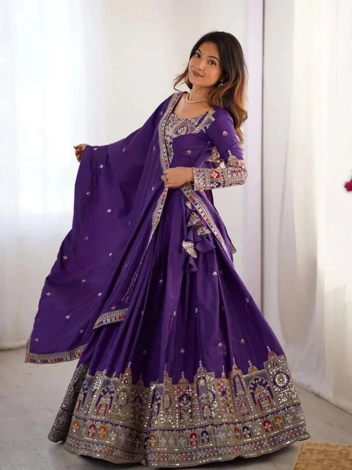 Taj lehenga chinon embroidery sequence work festive wear set