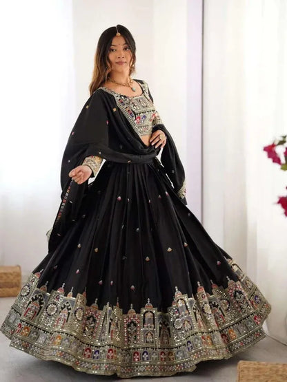 Taj lehenga chinon embroidery sequence work festive wear set