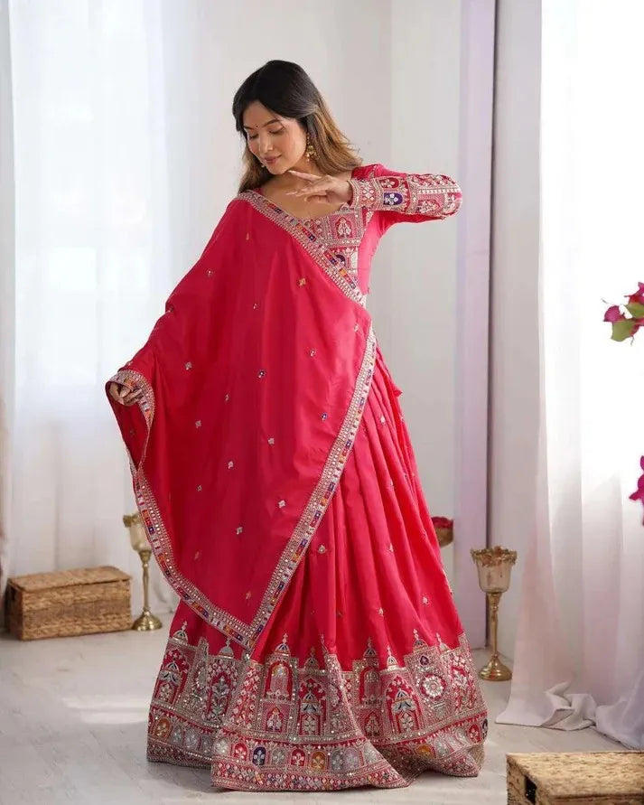Taj lehenga chinon embroidery sequence work festive wear set