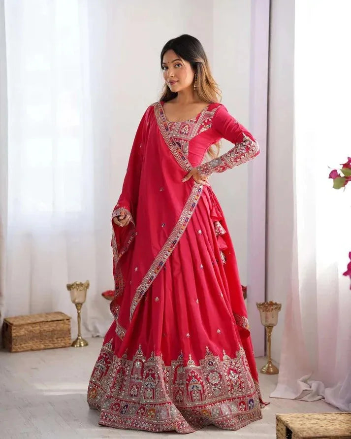 Taj lehenga chinon embroidery sequence work festive wear set
