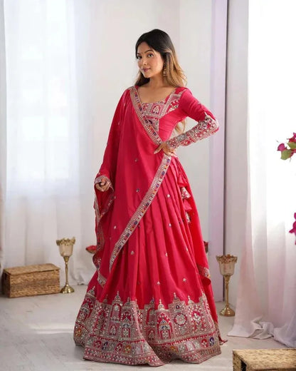 Taj lehenga chinon embroidery sequence work festive wear set