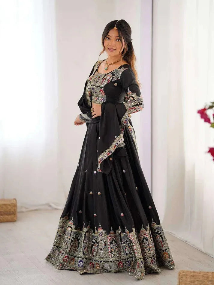 Taj lehenga chinon embroidery sequence work festive wear set