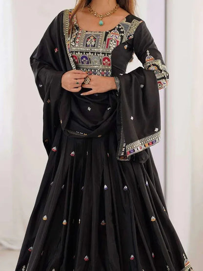 Taj lehenga chinon embroidery sequence work festive wear set