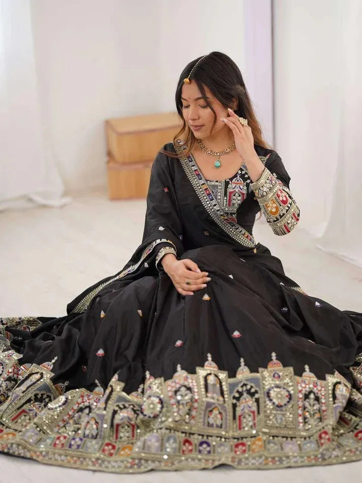 Taj lehenga chinon embroidery sequence work festive wear set