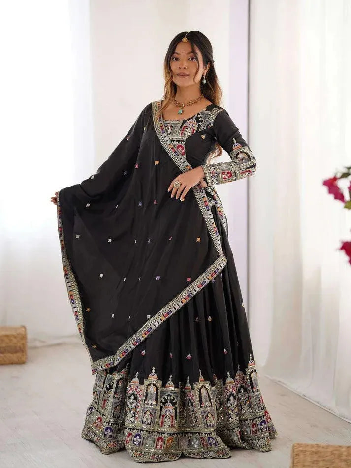 Taj lehenga chinon embroidery sequence work festive wear set