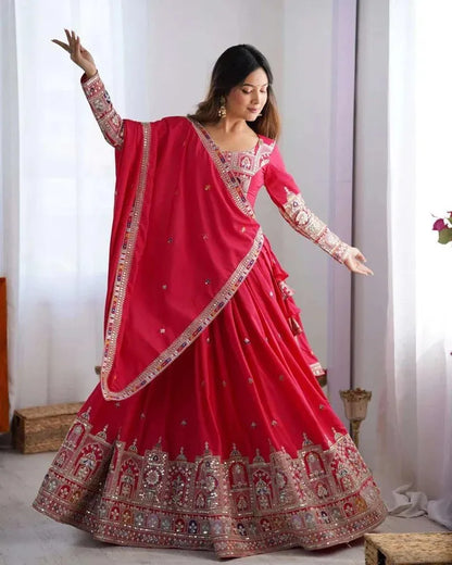 Taj lehenga chinon embroidery sequence work festive wear set