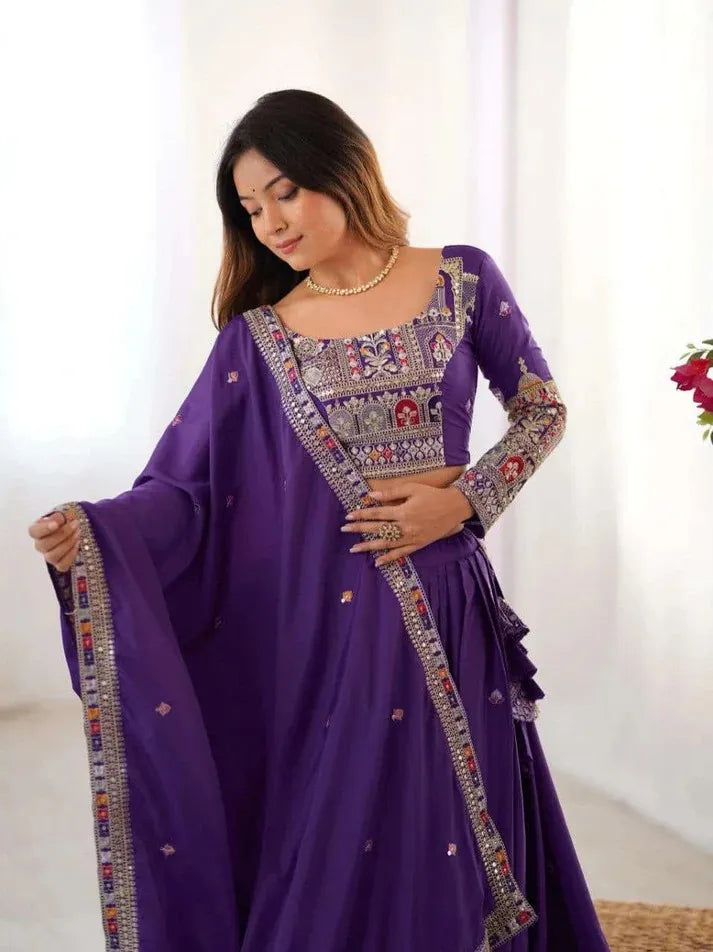 Taj lehenga chinon embroidery sequence work festive wear set