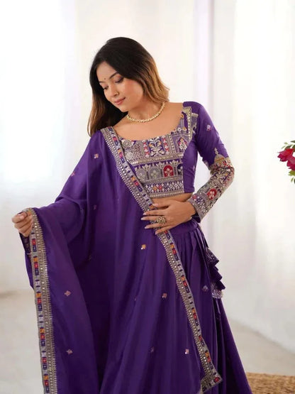 Taj lehenga chinon embroidery sequence work festive wear set