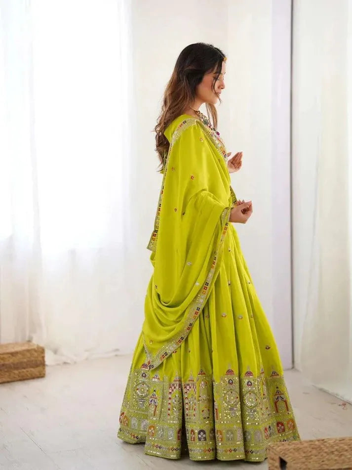 Taj lehenga chinon embroidery sequence work festive wear set