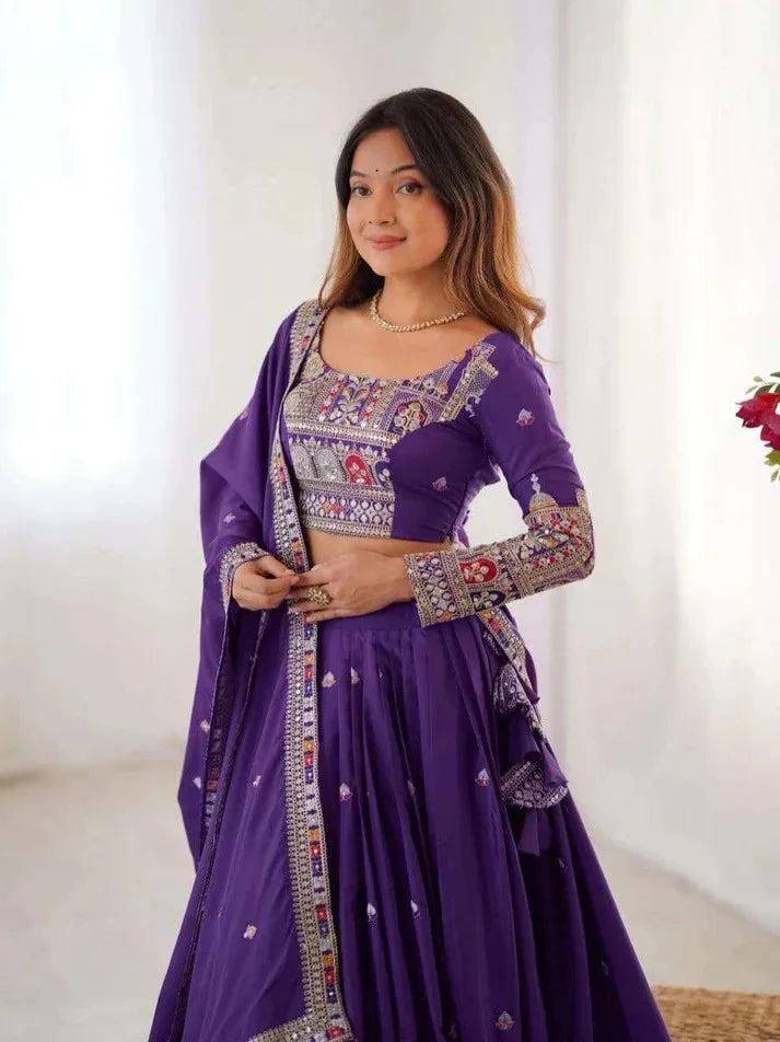 Taj lehenga chinon embroidery sequence work festive wear set