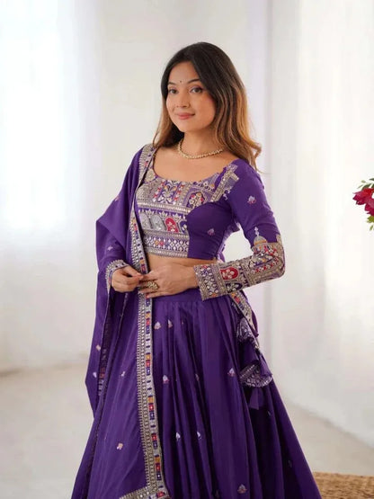 Taj lehenga chinon embroidery sequence work festive wear set