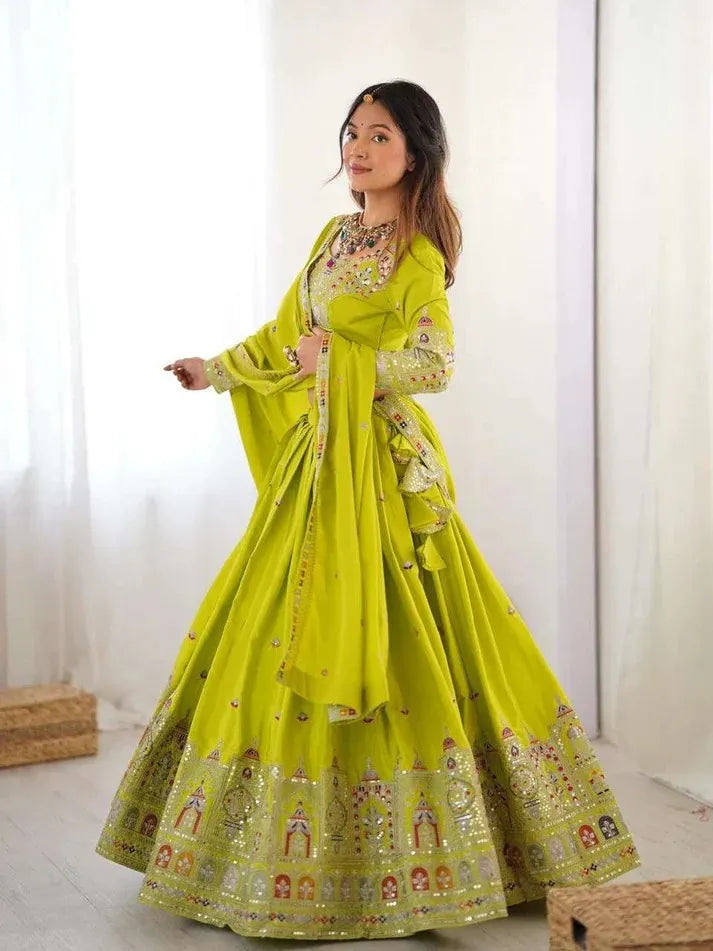 Taj lehenga chinon embroidery sequence work festive wear set Pavitr patel