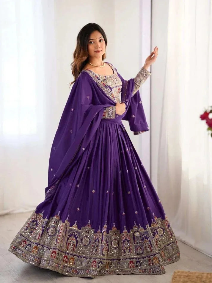 Taj lehenga chinon embroidery sequence work festive wear set