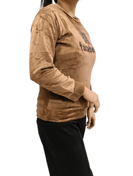 Women’s Printed Casual Velvet T-Shirt – Soft Woolen Blend, Regular Fit (Pack of 1)