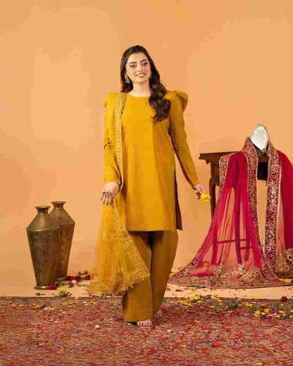 Designer Party Wear Top with Farshi Salwar and Embroidered Dupatta