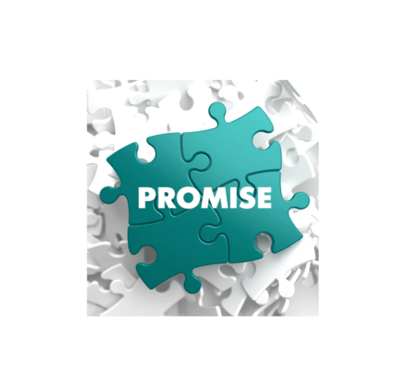 Teal puzzle piece with 'Promise' text on a white background