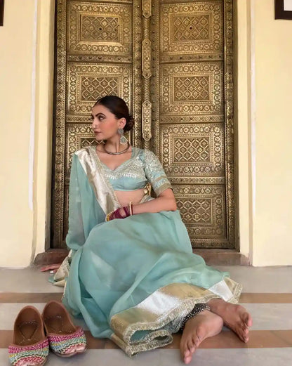 Beautifull Hand Charkhi Gotta Patti Work Saree