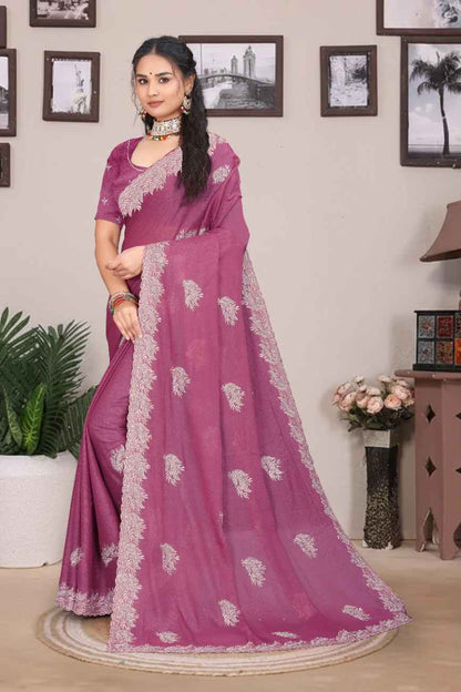 Khodal Fashion georgette saree with Swarovski mirror work