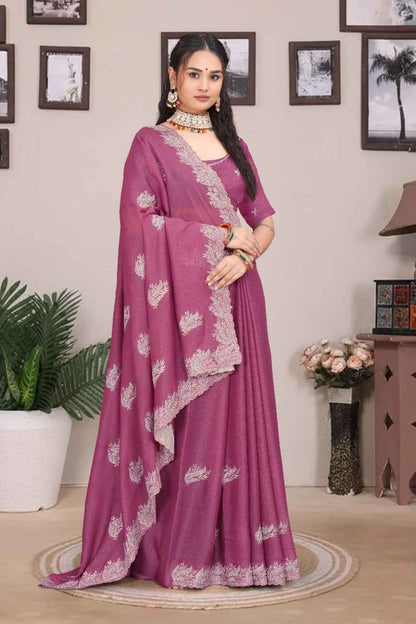 Women festive georgette saree with embroidery detailing
