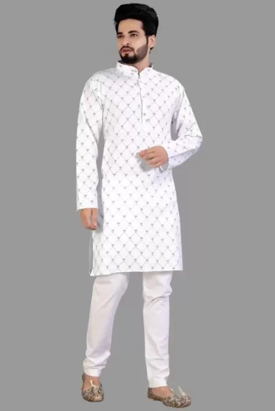 Men's Cotton Printed Kurta with Pyjama Set