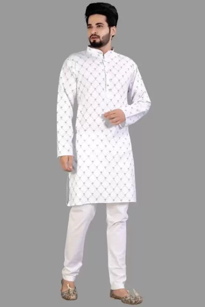 Men's Cotton Printed Kurta with Pyjama Set