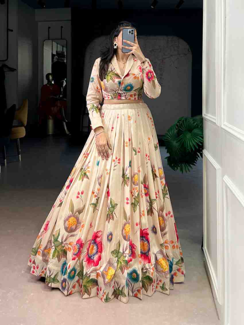 Floral printed Tasar Silk lehenga choli for women