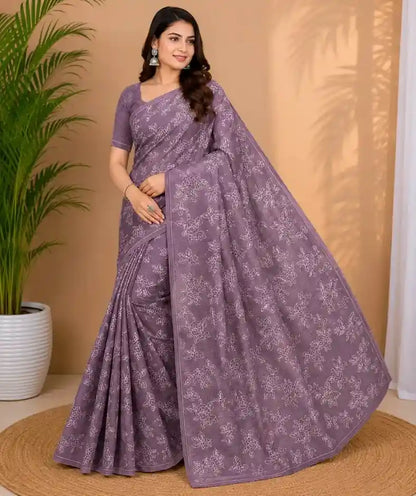 Women's Ethnic Floral Embroidery Saree