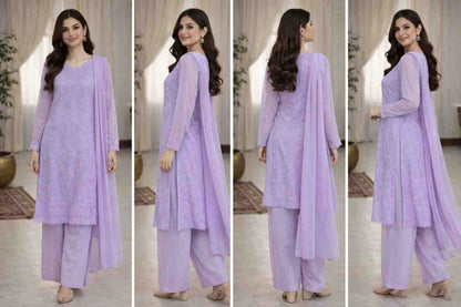 Lavender chikankari kurta set soft fabric texture with dupatta and palazzo Indiya Se