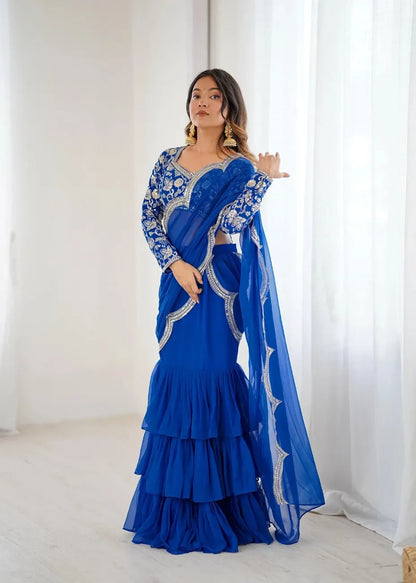 Beautifull Drape Embroidery Ruffle Saree