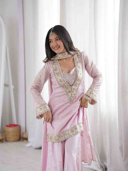 Women party wear co-ord set close up embroidery