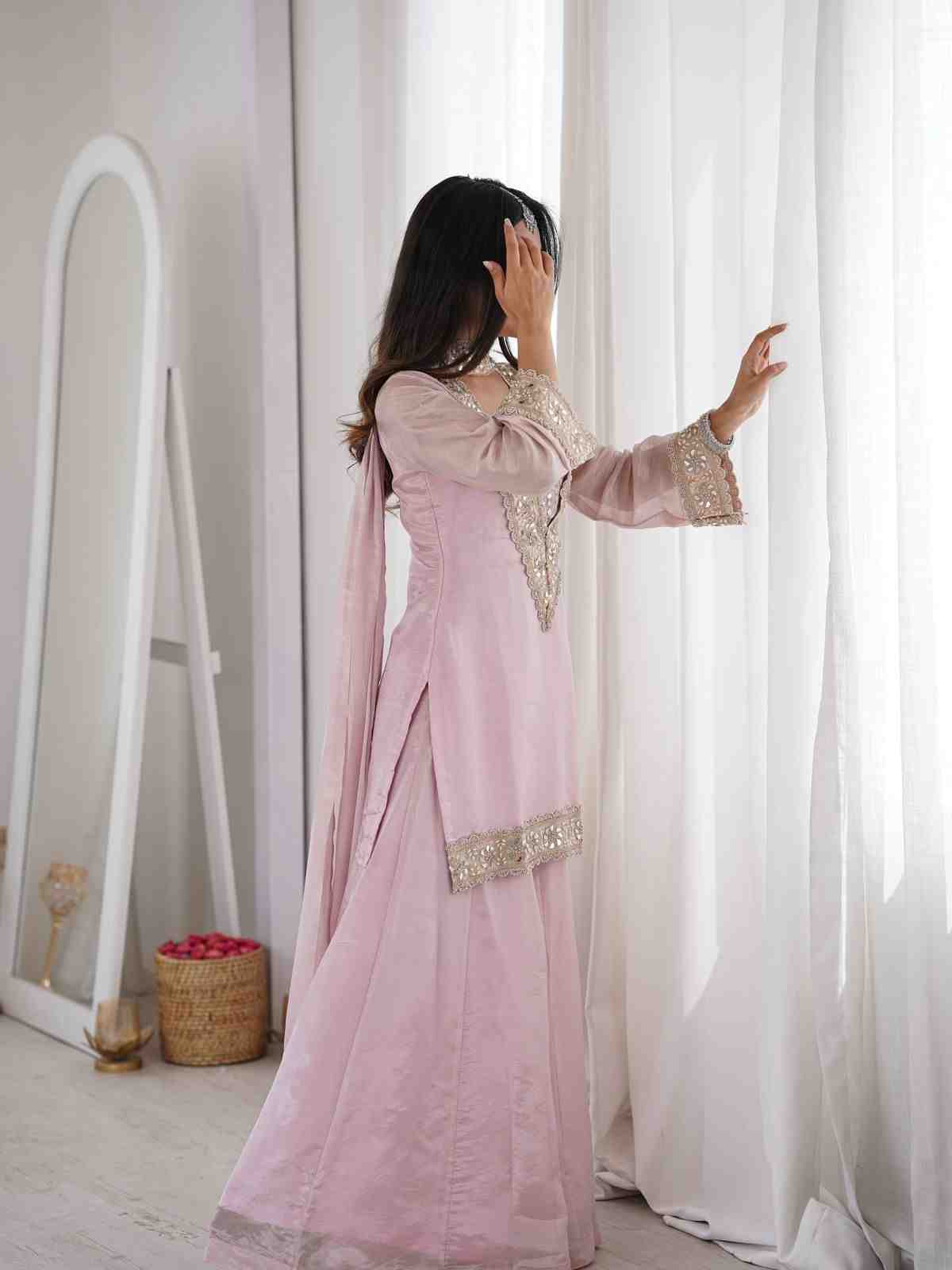 Elegant mirror embroidered party wear outfit