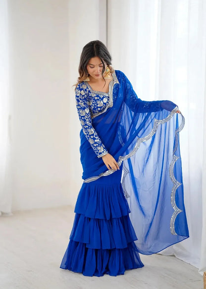Beautifull Drape Embroidery Ruffle Saree