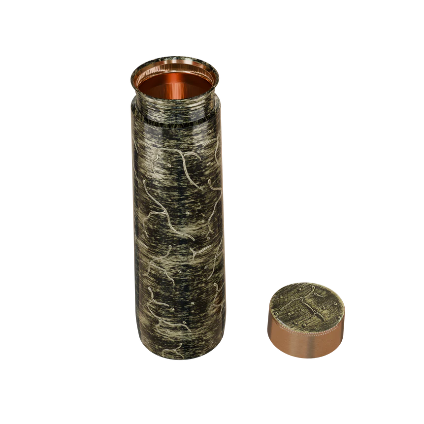 Pure Copper Elegant 1000 ml Premium Coated Water Bottles (Gold Black Abstract, 1000 Ml)