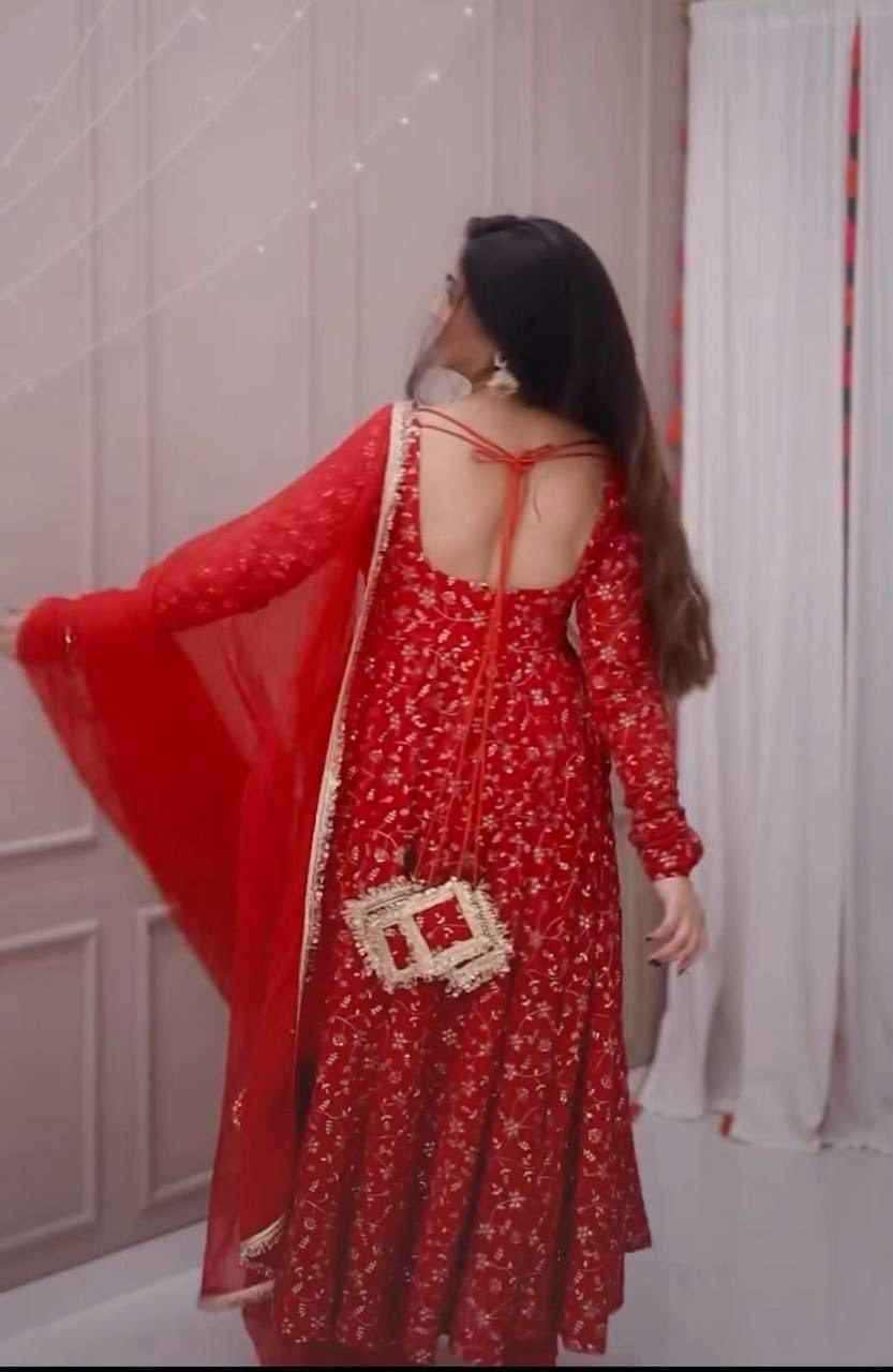 Embroidered Anarkali gown with matching pant and dupatta