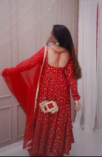 Embroidered Anarkali gown with matching pant and dupatta