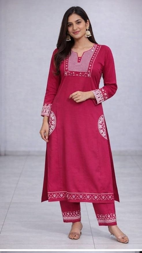 Elegant Pink Vatican Fabric Cord Set with Embroidery