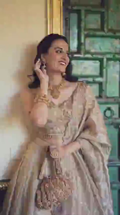 Gold Crush Lehenga Choli with Embroidered Blouse & Dupatta