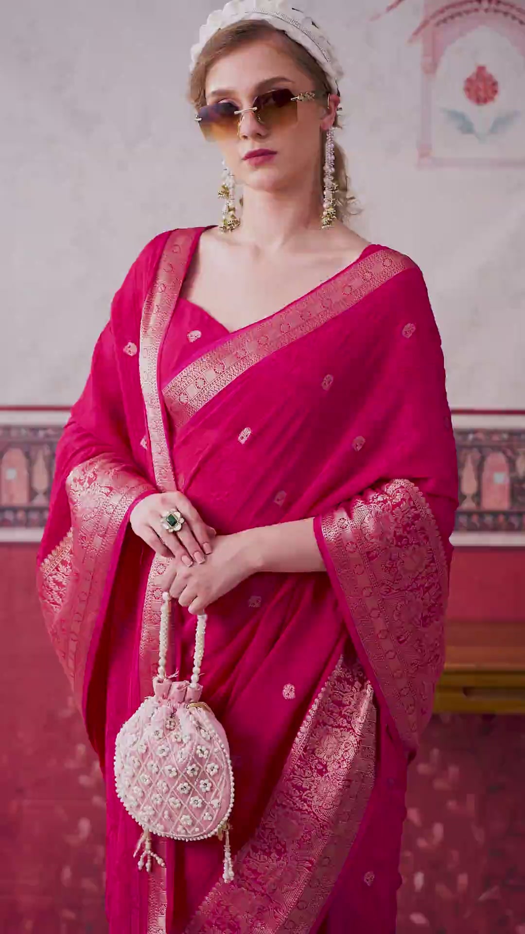 Women party wear Chinon saree with self print