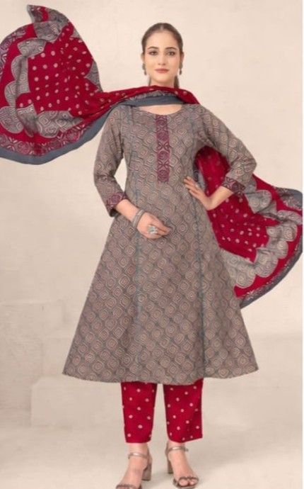 pure cotton a line kurti pant dupatta set comfortable ethnic wear for women