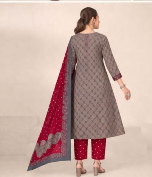 Comfortable ethnic wear cotton kurti pant dupatta set